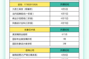 2026年广州尚艺美发学校收费，广州尚艺美发职业培训学院04月课程开班表